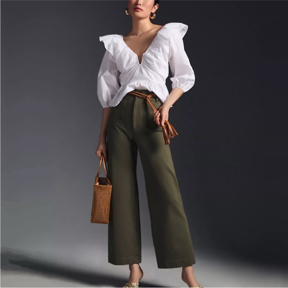 Anthropologie Olive Wide Leg Pants - Picture 2 of 9